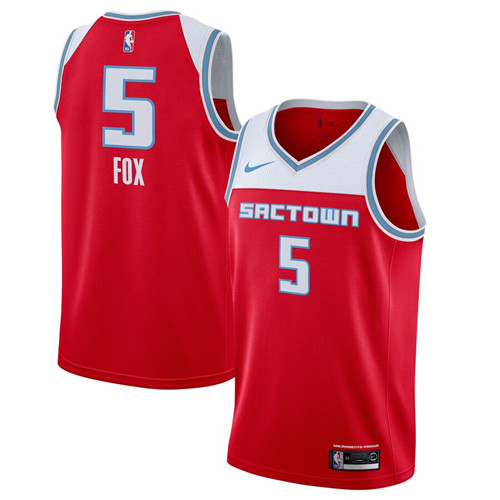 Men's Sacramento Kings #5 De'Aaron Fox Red 2019 City Edition Swingman Stitched NBA Jersey